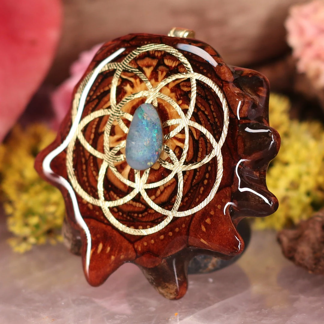 TEP Australian Blue Opal With Gold Seed Of Life 4 TEP Australian Blue Opal With Gold Seed Of Life