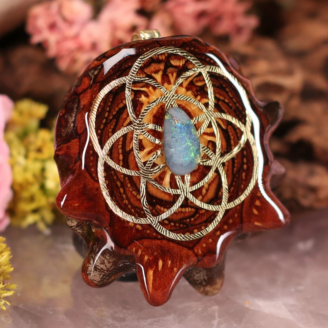 TEP Australian Blue Opal With Gold Seed Of Life 5 TEP Australian Blue Opal With Gold Seed Of Life