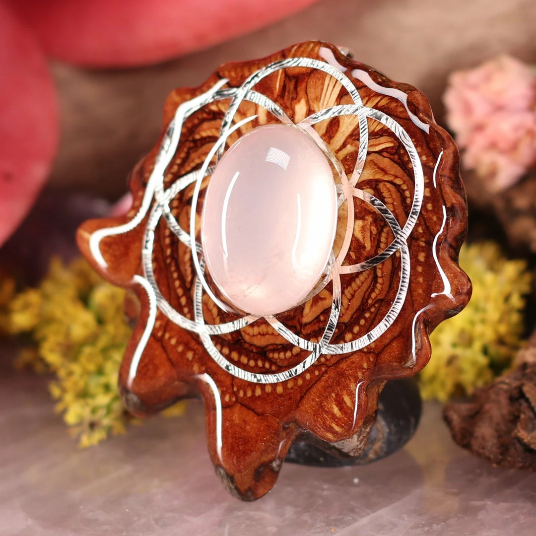 TEP Pendants Rose Quartz With Silver Seed Of Life 4 TEP Pendants Rose Quartz With Silver Seed Of Life