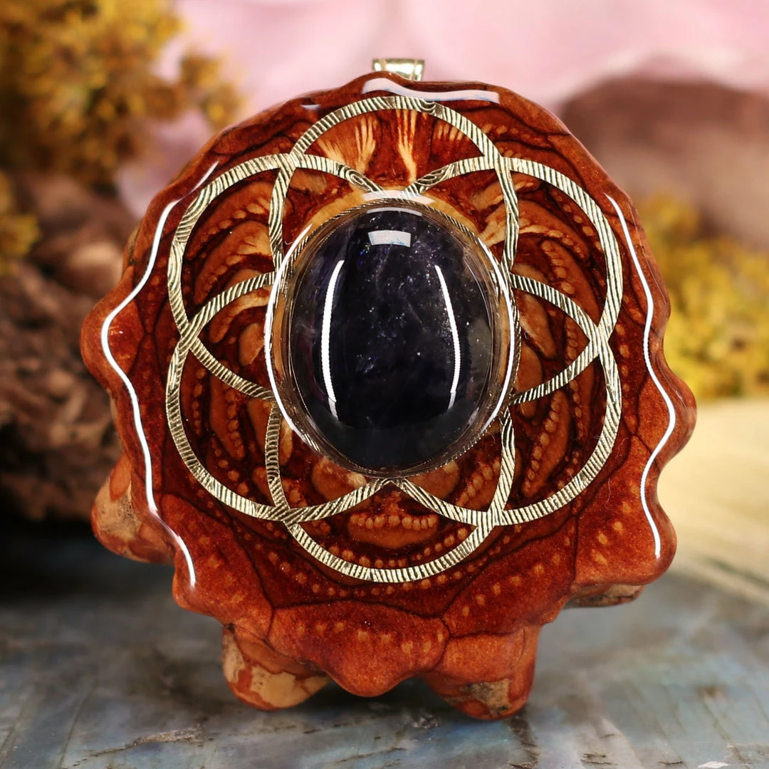 TEP Iolite Sunstone With Gold Seed Of Life 3 TEP Iolite Sunstone With Gold Seed Of Life