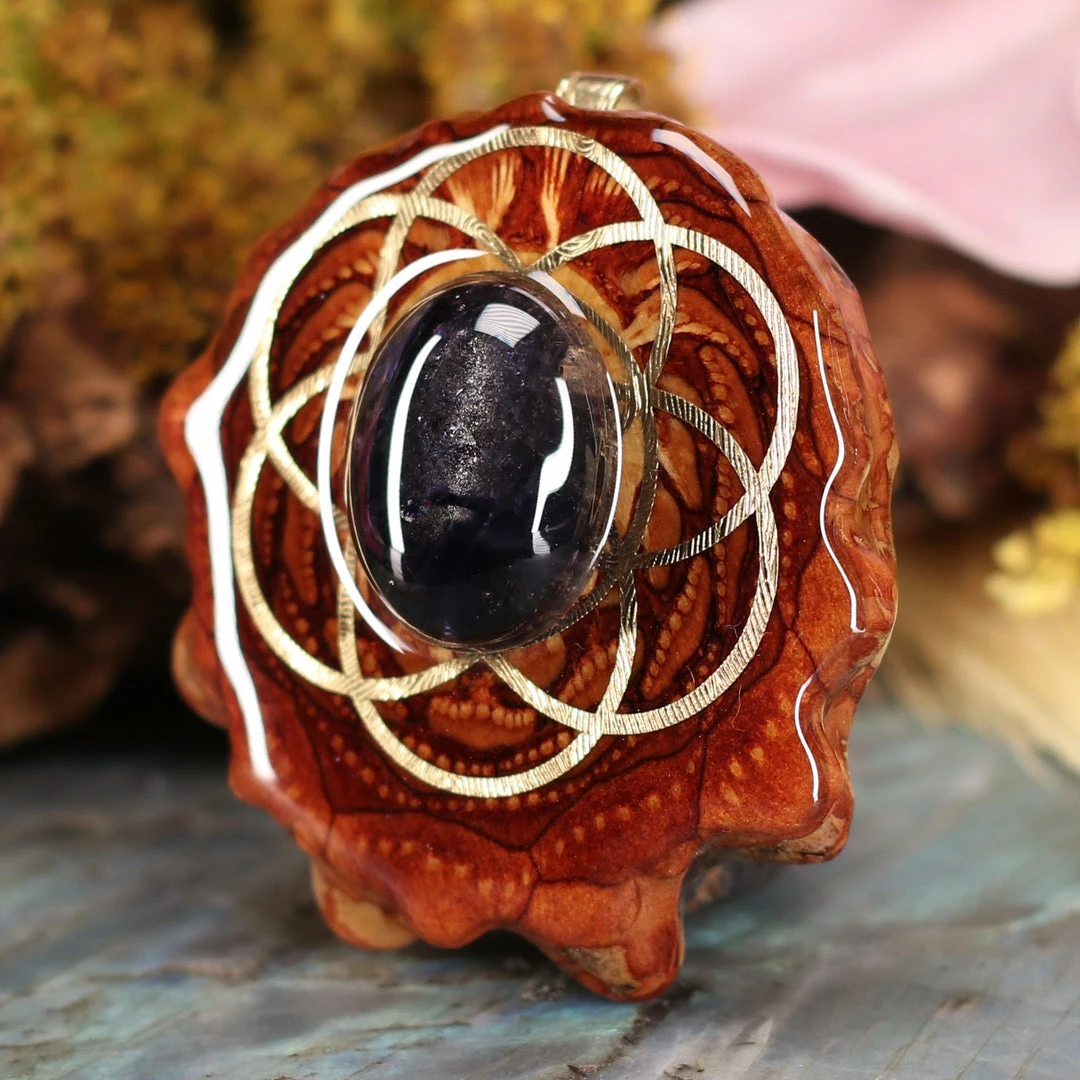TEP Iolite Sunstone With Gold Seed Of Life 4 TEP Iolite Sunstone With Gold Seed Of Life