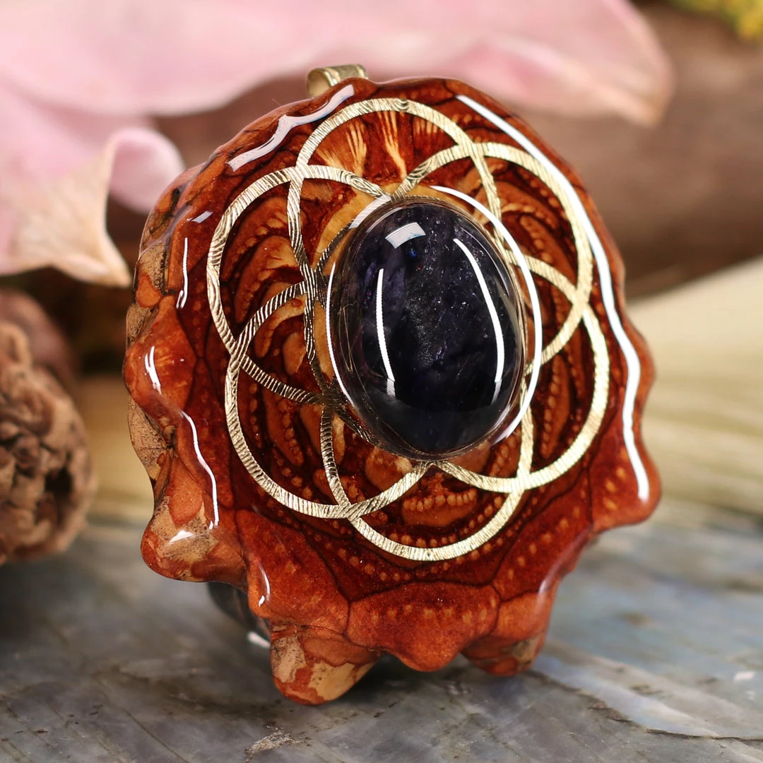 TEP Iolite Sunstone With Gold Seed Of Life 5 TEP Iolite Sunstone With Gold Seed Of Life