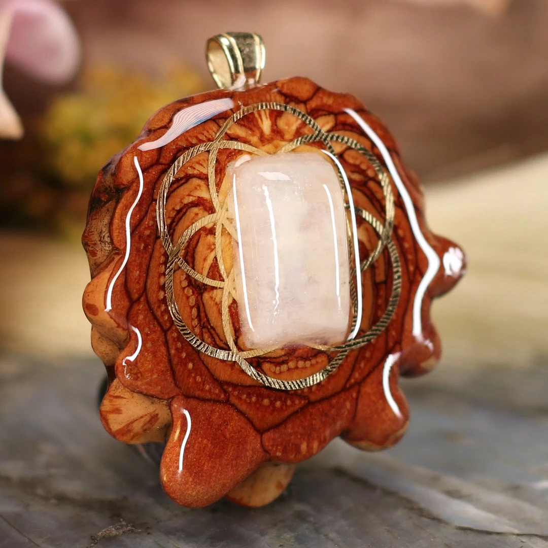 TEP Moonstone With Gold Seed Of Life Pendants 5 TEP Moonstone With Gold Seed Of Life Pendants