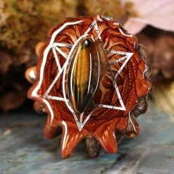 TEP Yellow Tiger's Eye With Silver Merkaba Pendants