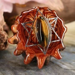 TEP Yellow Tiger's Eye With Silver Merkaba Pendants