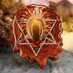 TEP Yellow Tiger's Eye With Gold Merkaba Pendants