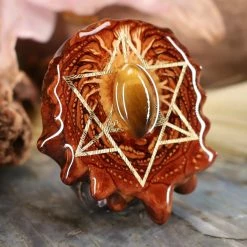 TEP Yellow Tiger's Eye With Gold Merkaba Pendants