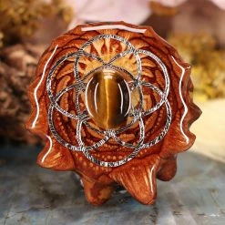 TEP Yellow Tiger's Eye With Silver Seed Of Life Pendants