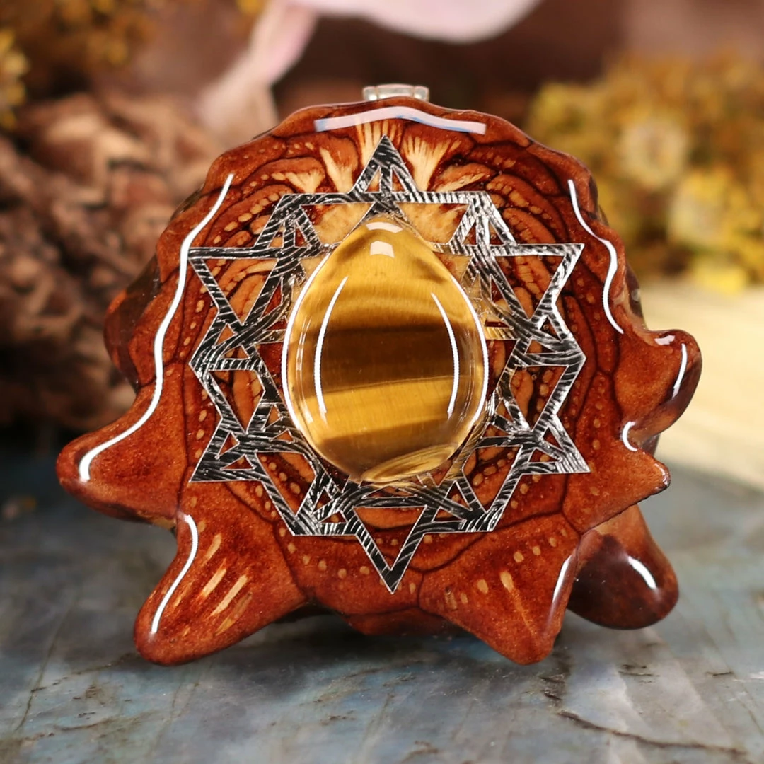 TEP Yellow Tiger's Eye With Silver 64 Star Tetrahedron Pendants 3 TEP Yellow Tiger's Eye With Silver 64 Star Tetrahedron Pendants