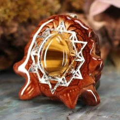 TEP Yellow Tiger's Eye With Silver 64 Star Tetrahedron Pendants