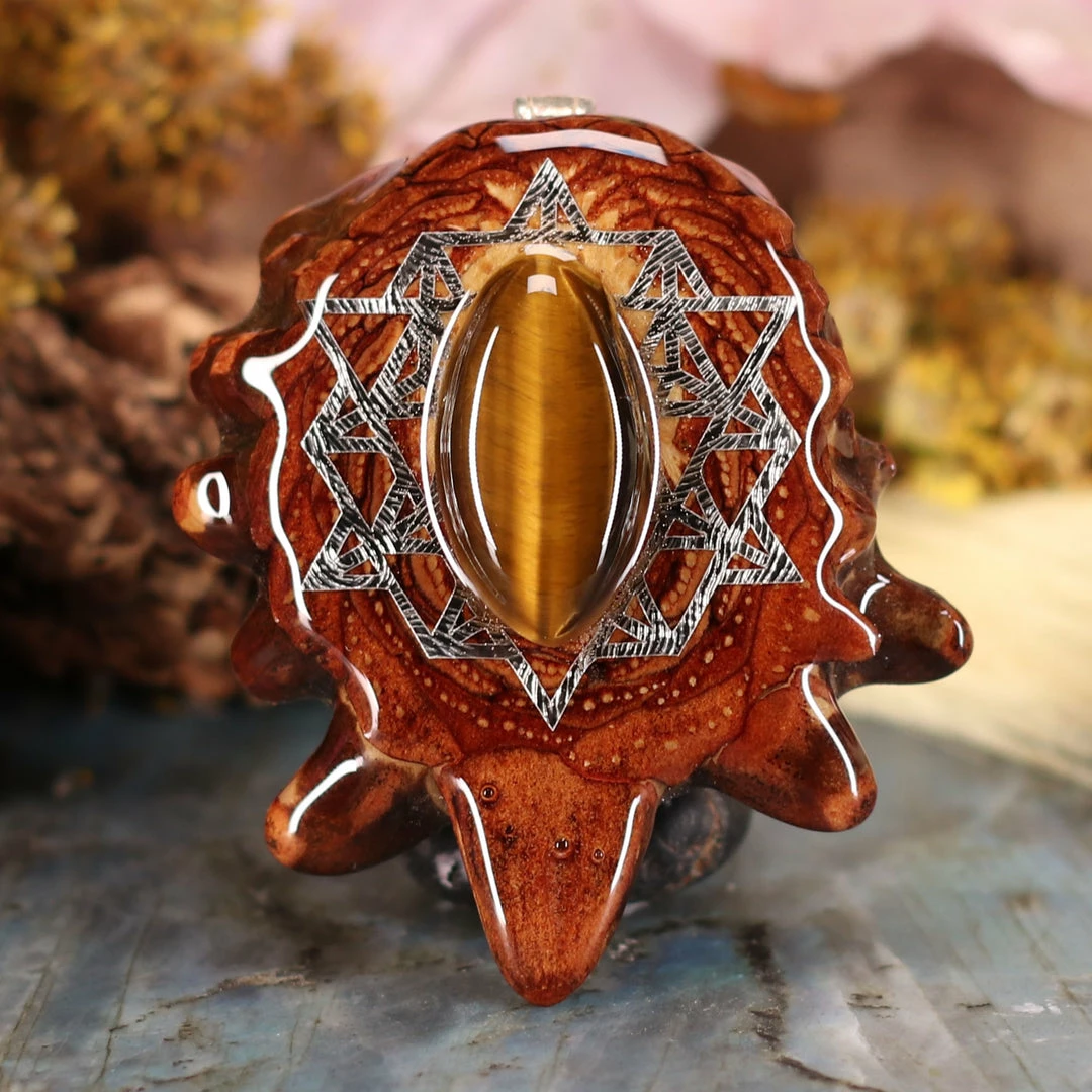 TEP Pendants Yellow Tiger's Eye With Silver 64 Star Tetrahedron 3 TEP Pendants Yellow Tiger's Eye With Silver 64 Star Tetrahedron