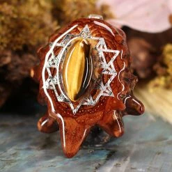 TEP Pendants Yellow Tiger's Eye With Silver 64 Star Tetrahedron
