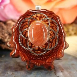 TEP Red Sunstone With Silver Seed Of Life