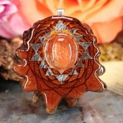 TEP Pendants Red Sunstone With Silver Sri Yantra