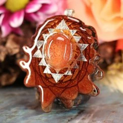 TEP Pendants Red Sunstone With Silver Sri Yantra