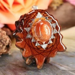 TEP Pendants Red Sunstone With Silver Sri Yantra 7 TEP Pendants Red Sunstone With Silver Sri Yantra