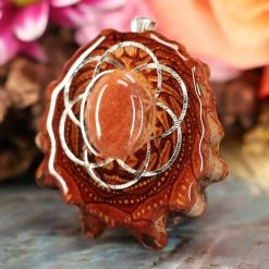 TEP Red Sunstone With Silver Seed Of Life