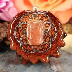TEP Pendants Red Sunstone With Silver Seed Of Life