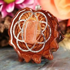 TEP Pendants Red Sunstone With Silver Seed Of Life