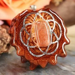 TEP Pendants Red Sunstone With Silver Seed Of Life 7 TEP Pendants Red Sunstone With Silver Seed Of Life