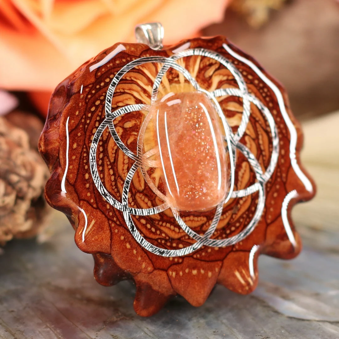 TEP Pendants Red Sunstone With Silver Seed Of Life 5 TEP Pendants Red Sunstone With Silver Seed Of Life