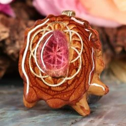 TEP Watermelon Tourmaline With Gold Seed Of Life