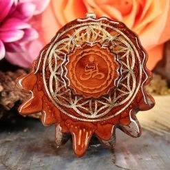 TEP Desert Dwellers Meditating Lotus With Gold Flower Of Life And Back Om Pendants