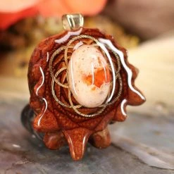 TEP Pendants Mexican Fire Opal With Gold Seed Of Life