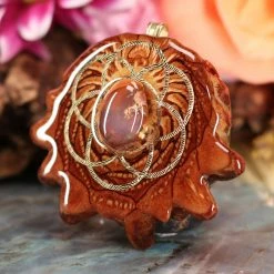 TEP Pendants Mexican Fire Opal With Gold Seed Of Life