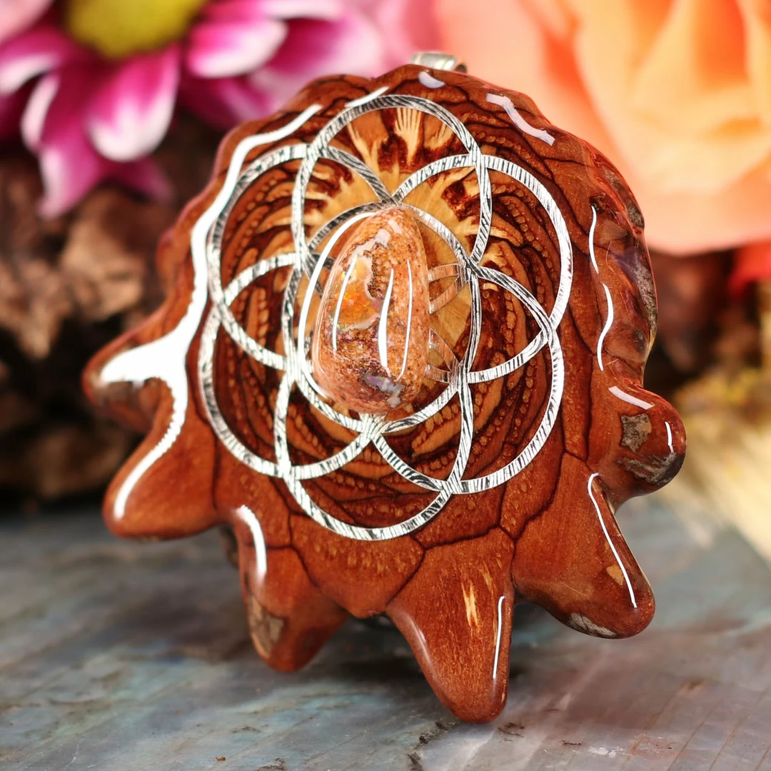 TEP Mexican Fire Opal With Silver Seed Of Life 4 TEP Mexican Fire Opal With Silver Seed Of Life