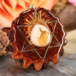 TEP Pendants Mexican Fire Opal With Gold Merkaba And Back Om