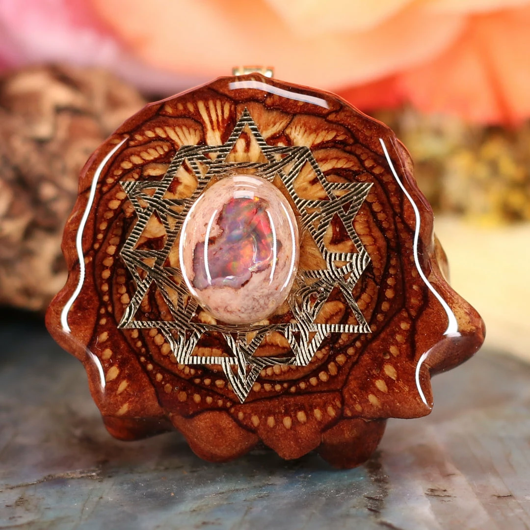 TEP Pendants Mexican Fire Opal With Gold 64 Star Tetrahedron 3 TEP Pendants Mexican Fire Opal With Gold 64 Star Tetrahedron