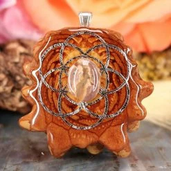 TEP Pendants Mexican Fire Opal With Silver Seed Of Life