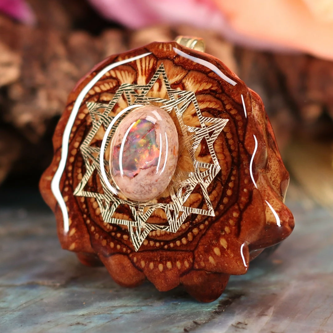 TEP Pendants Mexican Fire Opal With Gold 64 Star Tetrahedron 4 TEP Pendants Mexican Fire Opal With Gold 64 Star Tetrahedron