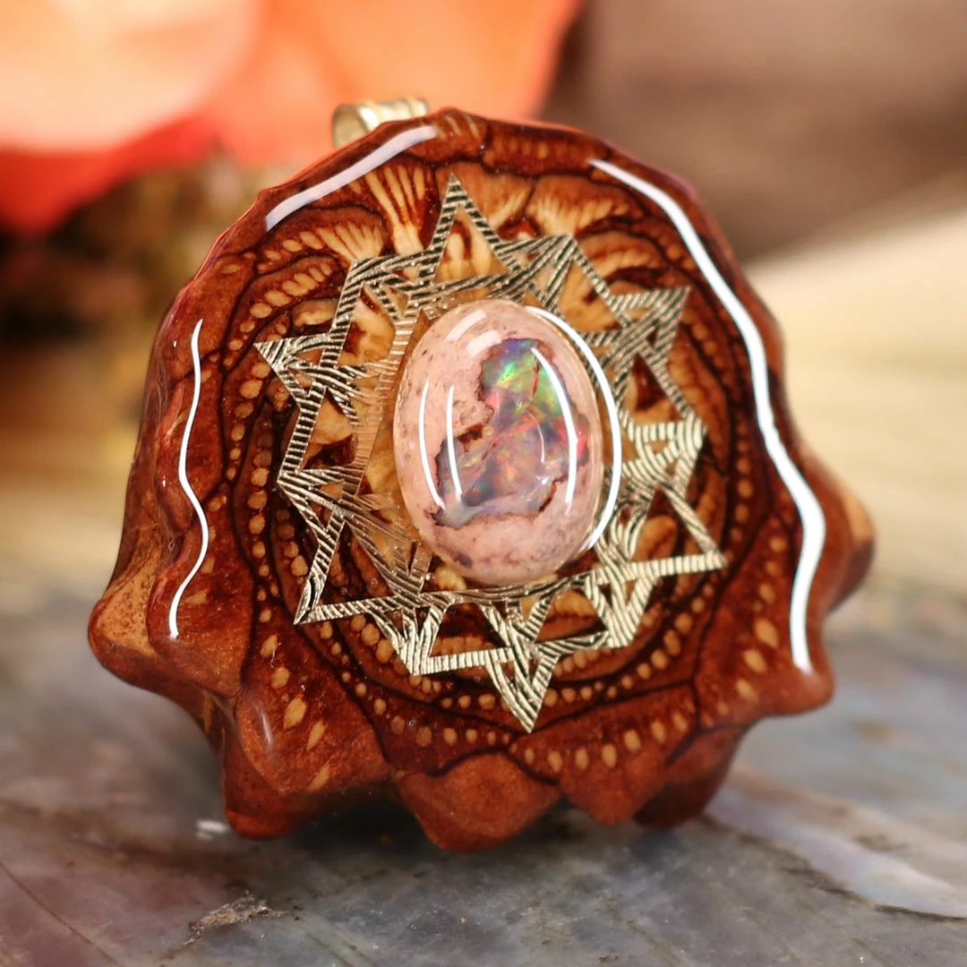 TEP Pendants Mexican Fire Opal With Gold 64 Star Tetrahedron 5 TEP Pendants Mexican Fire Opal With Gold 64 Star Tetrahedron