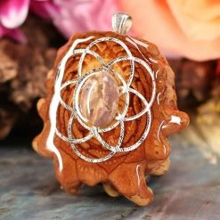 TEP Pendants Mexican Fire Opal With Silver Seed Of Life