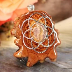 TEP Pendants Mexican Fire Opal With Silver Seed Of Life 7 TEP Pendants Mexican Fire Opal With Silver Seed Of Life