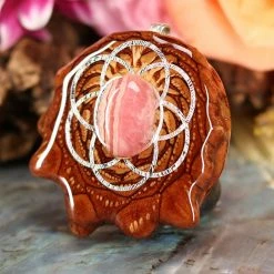 TEP Rhodochrosite With Silver Seed Of Life Pendants 6 TEP Rhodochrosite With Silver Seed Of Life Pendants