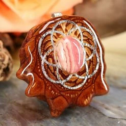 TEP Rhodochrosite With Silver Seed Of Life Pendants 7 TEP Rhodochrosite With Silver Seed Of Life Pendants