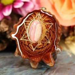 TEP Rhodochrosite With Gold Merkaba Pendants