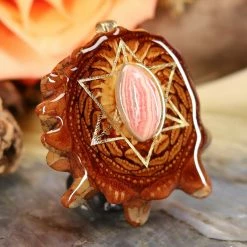 TEP Rhodochrosite With Gold Merkaba Pendants