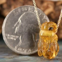 Third Eye Pinecones Pendants Amber Bee Necklace - 18" Gold Chain