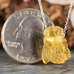 Third Eye Pinecones Pendants Amber Bee Necklace - 16" Silver Chain