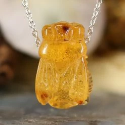 Third Eye Pinecones Amber Bee Necklace - 22" Silver Chain Pendants