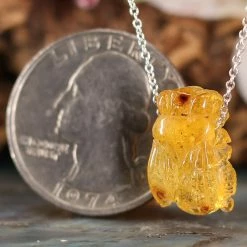 Third Eye Pinecones Amber Bee Necklace - 22" Silver Chain Pendants