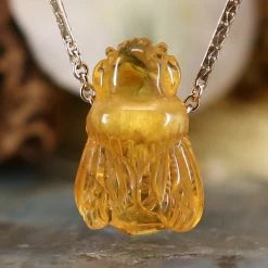 Third Eye Pinecones Amber Bee Necklace - 16" Gold Chain Pendants
