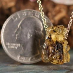 Third Eye Pinecones Pendants Amber Bee Necklace - 18" Gold Chain