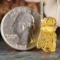 Third Eye Pinecones Amber Bee Necklace - 20" Silver Chain Full Necklaces