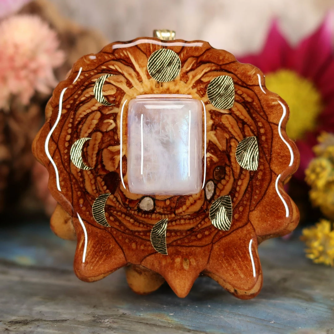 TEP Pendants Moonstone With Gold Moon Cycle 3 TEP Pendants Moonstone With Gold Moon Cycle