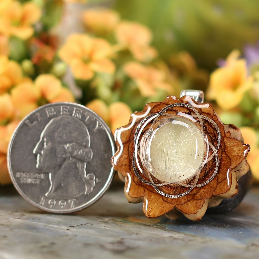 TEP Pendants Glowing Rutilated Quartz With Silver Seed Of Life 4 TEP Pendants Glowing Rutilated Quartz With Silver Seed Of Life